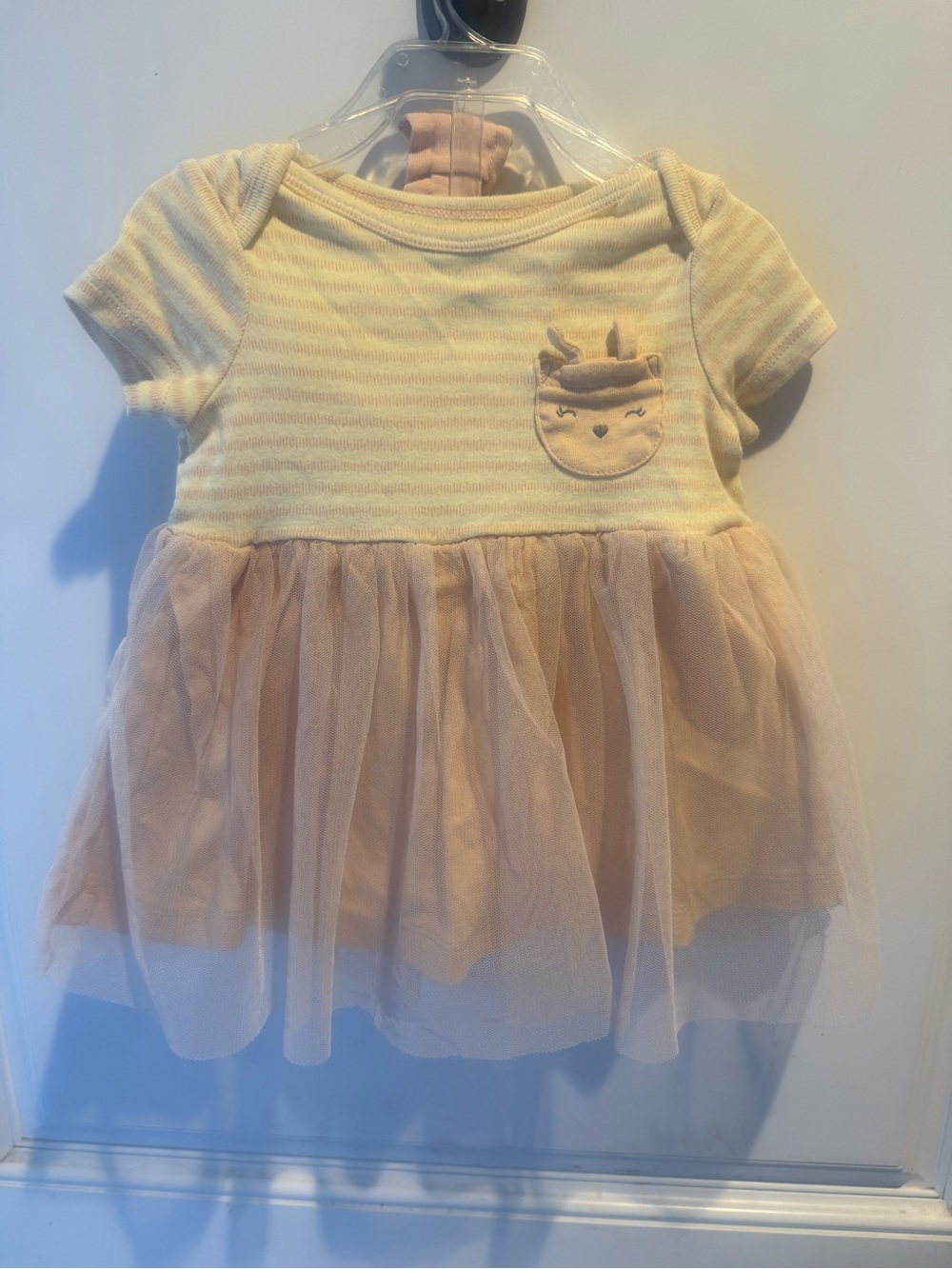 Carter's Cream and Blush Tulle Dress with Animal Pocket